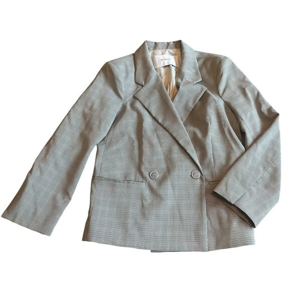 Remain Grey Plaid Check Button-Down Blazer Jacket Boxy Oversized Size 8 Women's - Picture 2 of 14